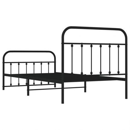 Metal Bed Frame with Headboard and Footboard Black 106x203 cm King Single Size