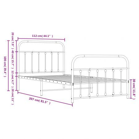 Metal Bed Frame with Headboard and Footboard Black 106x203 cm King Single Size