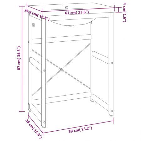 Bathroom Washbasin Frame with Built-in Basin Black Iron