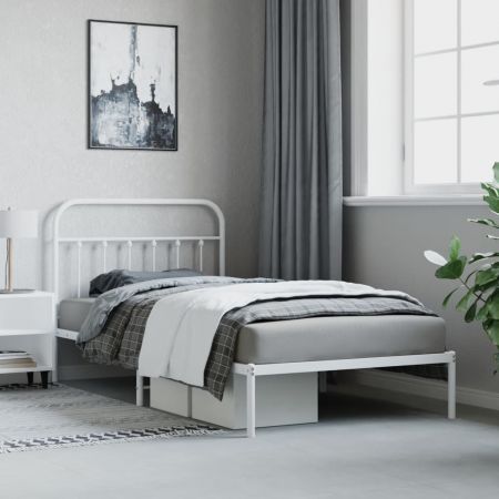 Metal Bed Frame with Headboard White 106x203 cm King Single Size