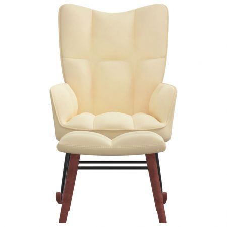 Rocking Chair with a Stool Cream White Velvet