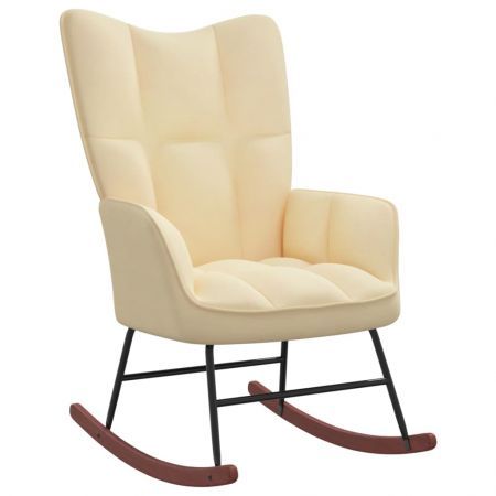 Rocking Chair with a Stool Cream White Velvet