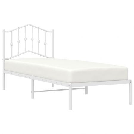 Metal Bed Frame with Headboard White 92x187 cm Single Size