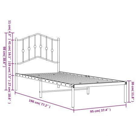 Metal Bed Frame with Headboard White 92x187 cm Single Size