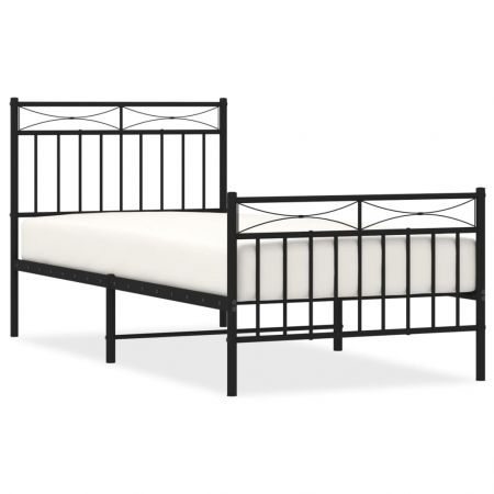 Metal Bed Frame with Headboard and Footboard Black 92x187 cm Single Size