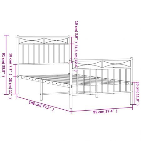 Metal Bed Frame with Headboard and Footboard Black 92x187 cm Single Size