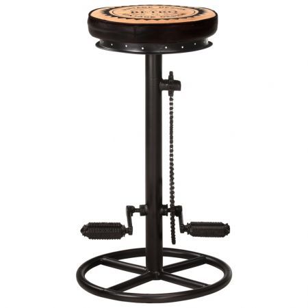 Bar Stools with Canvas Print 2 pcs Black and Brown Real Leather