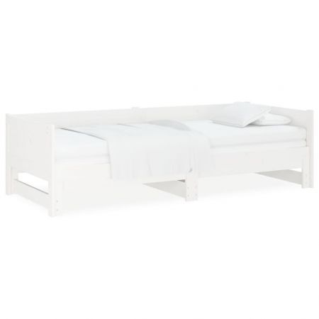 Pull-out Day Bed White Solid Wood Pine 2x(92x187) cm Single Size