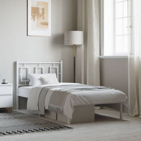 Metal Bed Frame with Headboard White 90x190 cm