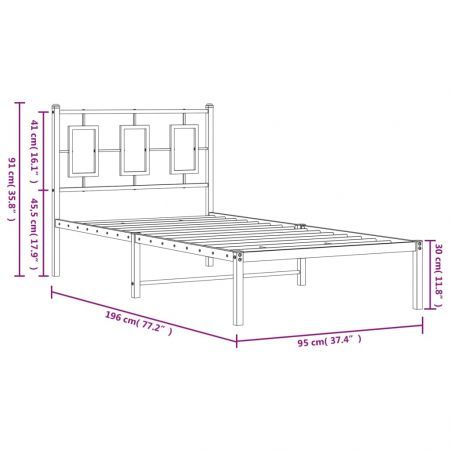 Metal Bed Frame with Headboard White 90x190 cm