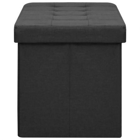 Folding Storage Bench Black Faux Linen