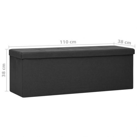 Folding Storage Bench Black Faux Linen