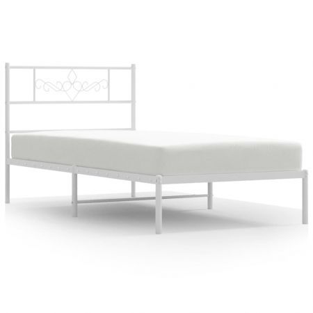 Metal Bed Frame with Headboard White 107x203 cm