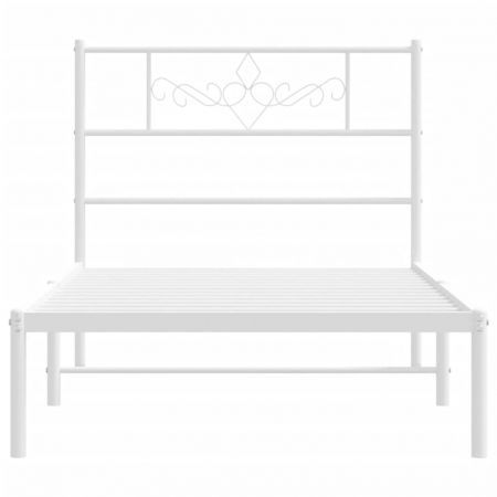 Metal Bed Frame with Headboard White 107x203 cm