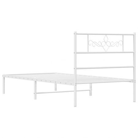 Metal Bed Frame with Headboard White 107x203 cm