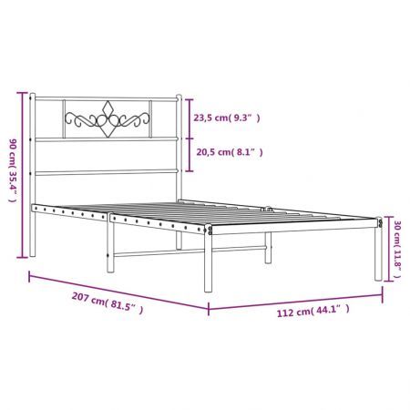 Metal Bed Frame with Headboard White 107x203 cm