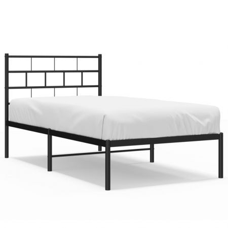 Metal Bed Frame with Headboard Black 107x203 cm