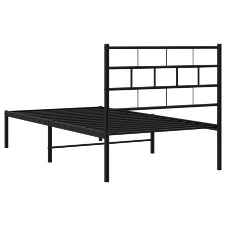 Metal Bed Frame with Headboard Black 107x203 cm