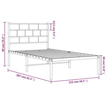 Metal Bed Frame with Headboard Black 107x203 cm