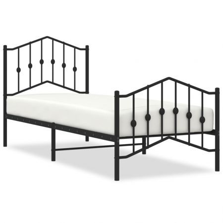 Metal Bed Frame with Headboard and Footboard Black 92x187 cm Single Size