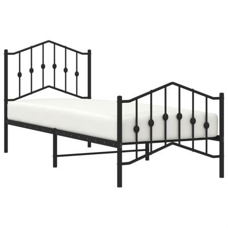 Metal Bed Frame with Headboard and Footboard Black 92x187 cm Single Size