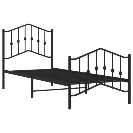 Metal Bed Frame with Headboard and Footboard Black 92x187 cm Single Size