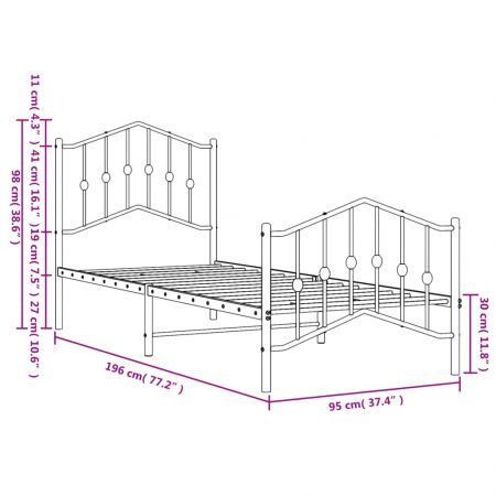 Metal Bed Frame with Headboard and Footboard Black 92x187 cm Single Size