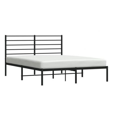 Metal Bed Frame with Headboard Black 153x203 cm Queen