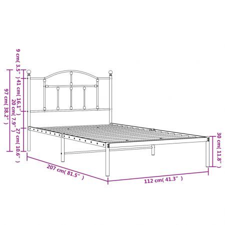 Metal Bed Frame with Headboard Black 107x203 cm King Single