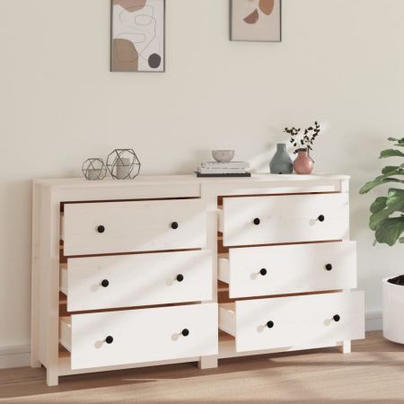 Sideboard White 140x35x80 cm Solid Wood Pine