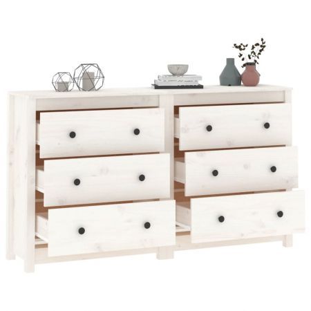 Sideboard White 140x35x80 cm Solid Wood Pine