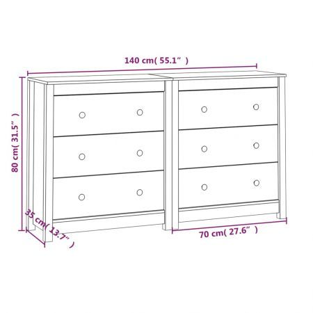 Sideboard White 140x35x80 cm Solid Wood Pine