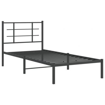 Metal Bed Frame with Headboard Black 90x190 cm