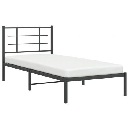 Metal Bed Frame with Headboard Black 90x190 cm