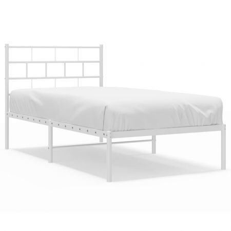 Metal Bed Frame with Headboard White 107x203 cm