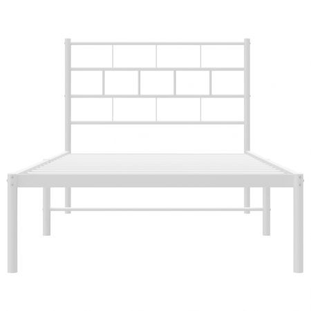 Metal Bed Frame with Headboard White 107x203 cm