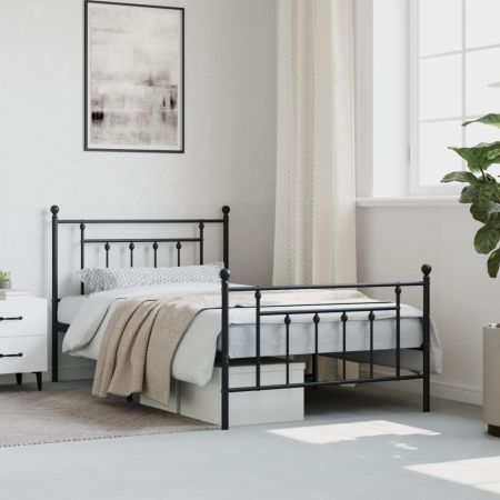 Metal Bed Frame with Headboard and Footboard Black 106x203 cm King Single Size