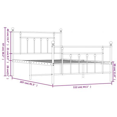 Metal Bed Frame with Headboard and Footboard Black 106x203 cm King Single Size