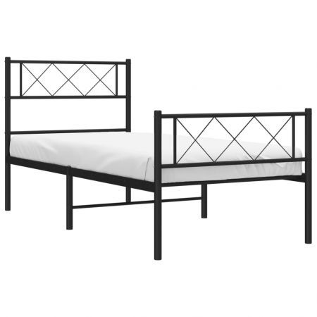 Metal Bed Frame with Headboard and Footboard Black 107x203 cm