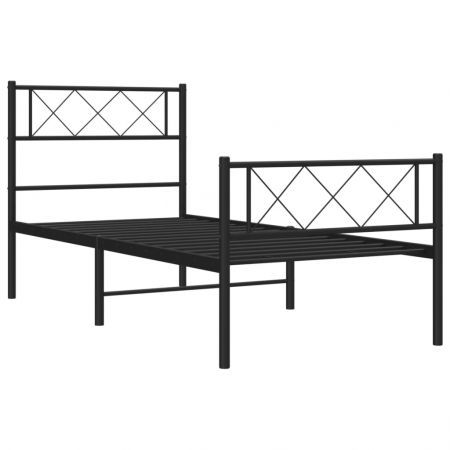 Metal Bed Frame with Headboard and Footboard Black 107x203 cm