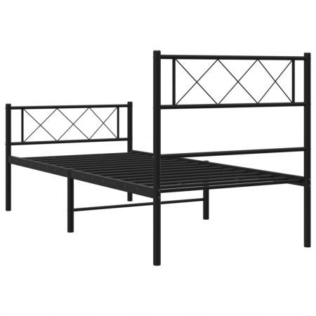 Metal Bed Frame with Headboard and Footboard Black 107x203 cm