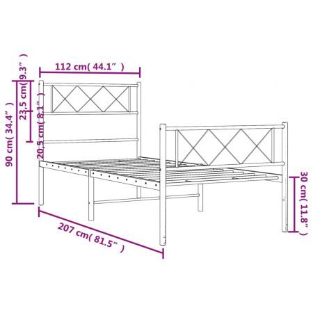 Metal Bed Frame with Headboard and Footboard Black 107x203 cm