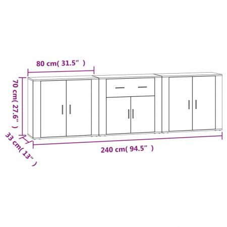 Sideboards 3 pcs Black Engineered Wood