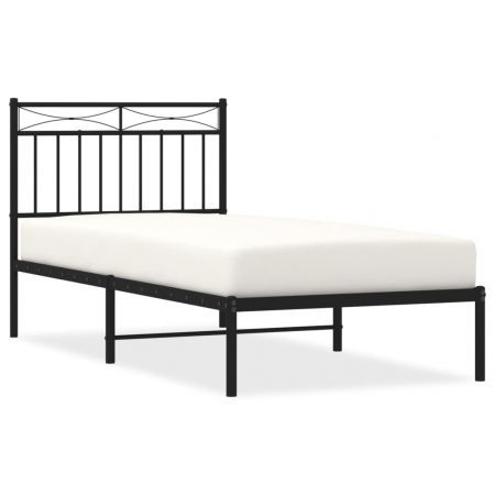 Metal Bed Frame with Headboard Black 92x187 cm Single Size