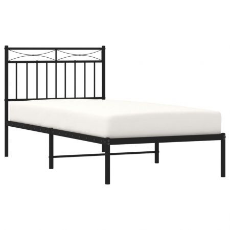 Metal Bed Frame with Headboard Black 92x187 cm Single Size