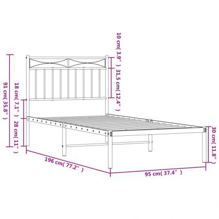 Metal Bed Frame with Headboard Black 92x187 cm Single Size