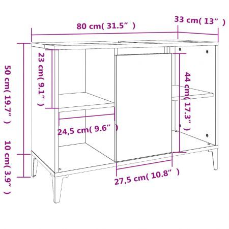 Sink Cabinet High Gloss White 80x33x60 cm Engineered Wood