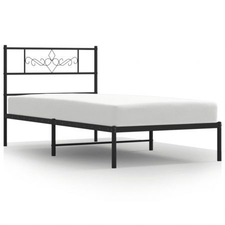 Metal Bed Frame with Headboard Black 107x203 cm