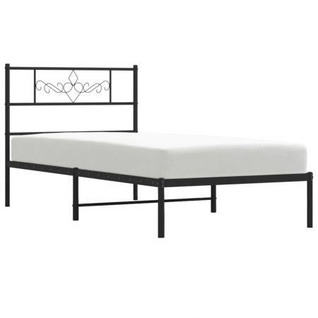 Metal Bed Frame with Headboard Black 107x203 cm