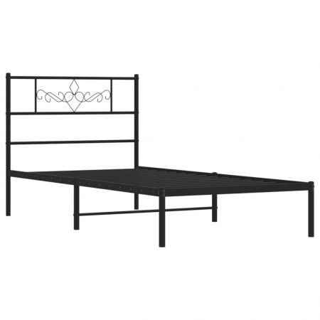 Metal Bed Frame with Headboard Black 107x203 cm